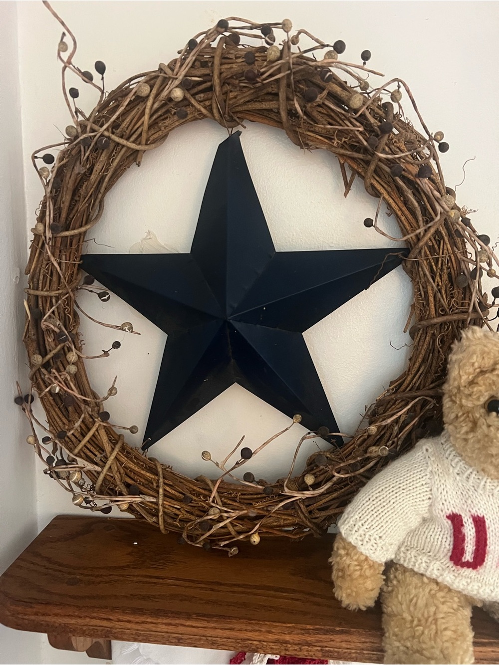 Grapevine Wreath with navy tin star /americana/primative